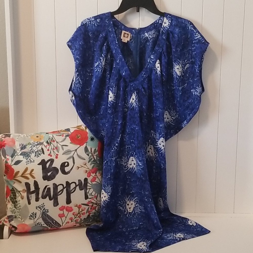 Anne Klein Lion Print Blue Watercolor S/S Dress